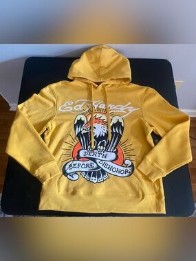 💛 Ed Hardy Mustard Yellow Eagle Graphic Hoodie – Men’s/Large – NWT 💛